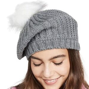 Anthropologie Hat Attack Grey Pom Beret